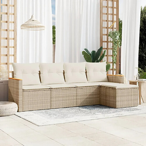 vidaXL Salon de jardin avec coussins 5 pcs beige résine tressée