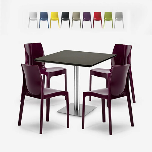 Grand Soleil Lot De 4 Chaises Polypropylène Empilables Table Horeca Noir 90x90cm Yanez Black, Couleur: Pourpre