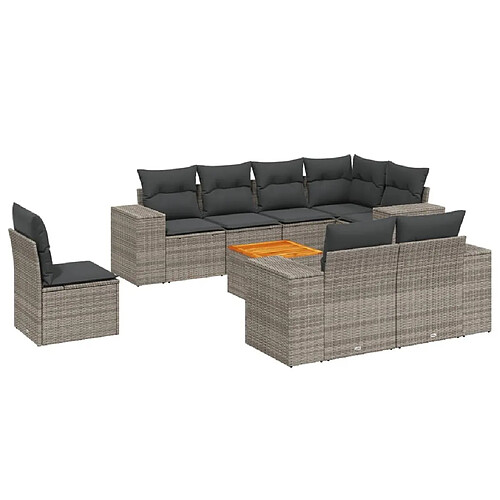 Maison Chic Ensemble Tables et chaises d'extérieur 9 pcs avec coussins,Salon de jardin gris résine tressée -GKD126119