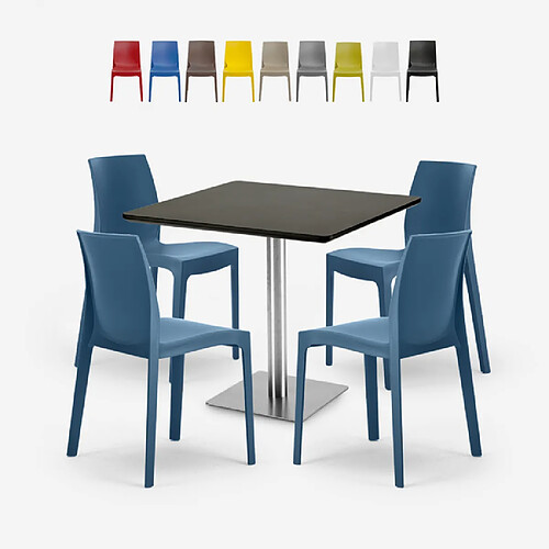 Grand Soleil Lot De 4 Chaises Empilables Bar Cuisine Table Horeca Noir 90x90cm Jasper Black, Couleur: Bleu