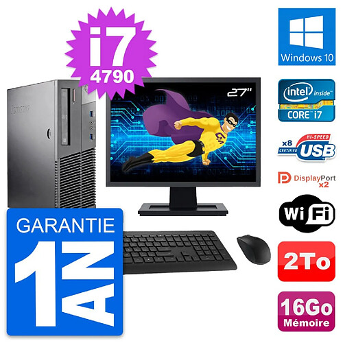 PC Lenovo M93p SFF Ecran 27" Intel i7-4790 RAM 16Go Disque 2To Windows 10 Wifi · Occasion