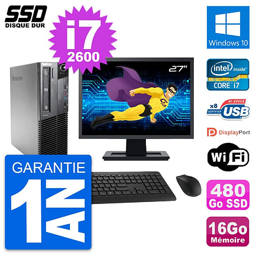 PC Lenovo M81 SFF Ecran 27" Intel i7-2600 RAM 16Go SSD 480Go Windows 10 Wifi