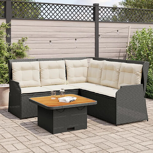 vidaXL Salon de jardin 4 pcs avec coussins Noir Résine tressée