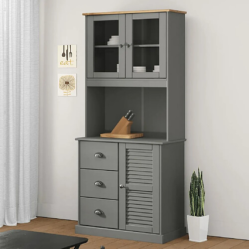 vidaXL Buffet haut VIGO gris 78x40x175 cm bois massif de pin