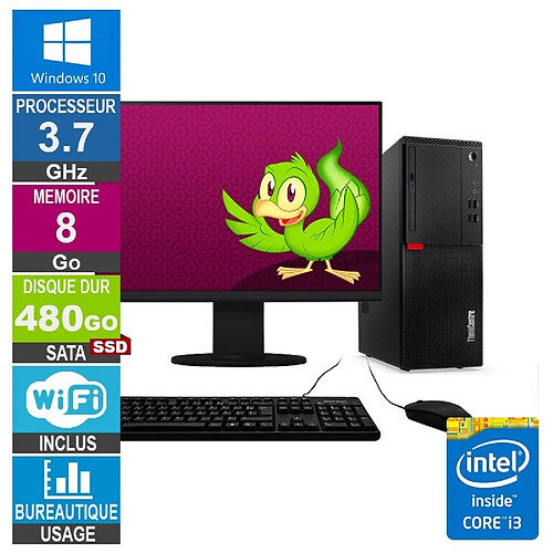 Lenovo M710T i3-6100 3.70GHz 8Go/480Go SSD Wifi W10 + Ecran 22 · Reconditionné