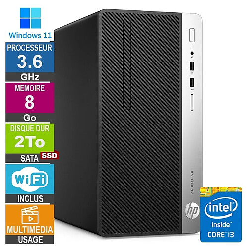 HP ProDesk 400 G5 MT i3-8100 3.60GHz 8Go/2To SSD Wifi W11 · Reconditionné