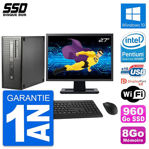 PC Tour HP EliteDesk 800 G1 Ecran 27" G3220 RAM 8Go SSD 960Go Windows 10 Wifi · Occasion