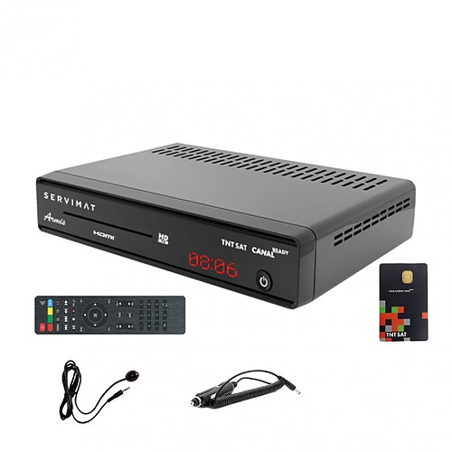 SERVIMAT Récepteur satellite HD + Carte TNTSAT V6 + Câble 12V + Déport IR