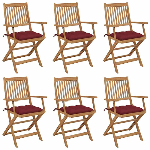 Maison Chic Lot de 6 Chaises pliables d'extérieur avec coussins | chaises de jardin | Fauteuil Relax Bois d'acacia -GKD46562