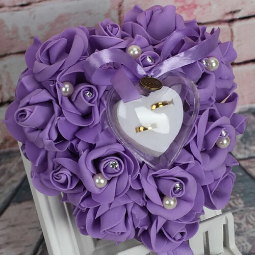 Wewoo Fleurs Artificielles La boîte à bagues en forme de coeur peut accrocher la mousse de simulation Rose oreiller anneau fournitures de mariage violet