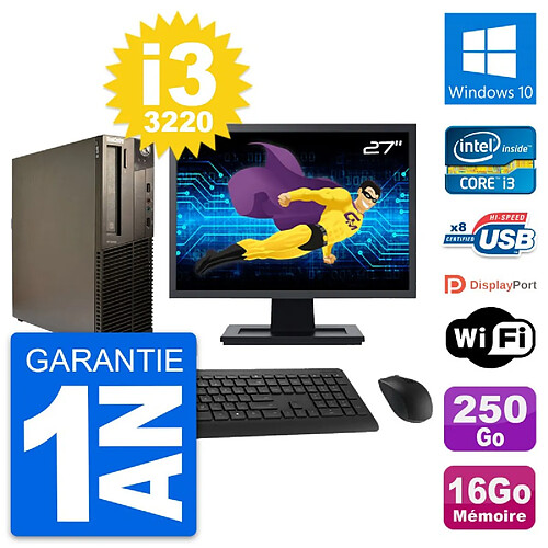 PC Lenovo M82 SFF Ecran 27" Intel i3-3220 RAM 16Go Disque 250Go Windows 10 Wifi · Occasion