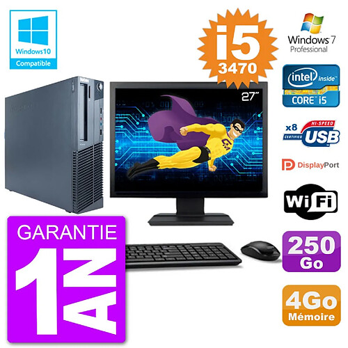 PC Lenovo M82 SFF Ecran 27" i5-3470 RAM 4Go Disque 250Go Graveur DVD Wifi W7 · Occasion