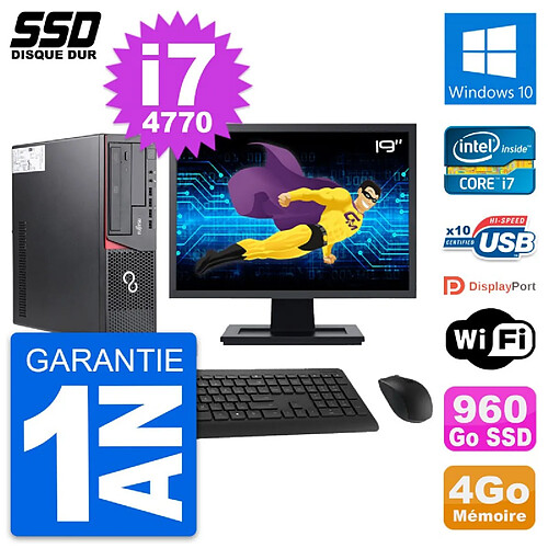 PC Fujitsu E720 E85+ DT Ecran 19" Core i7-4770 RAM 4Go SSD 960Go Windows 10 Wifi · Occasion