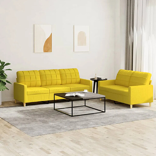 vidaXL Ensemble de canapés 2 pcs avec coussins Jaune clair Tissu