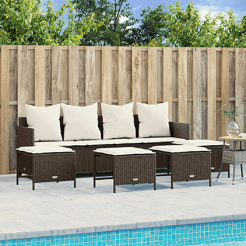 vidaXL Salon de jardin avec coussins 5 pcs marron résine tressée