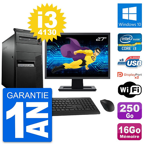 PC Tour Lenovo M93p Ecran 27" Core i3-4130 RAM 16Go Disque 250Go Windows 10 Wifi · Occasion