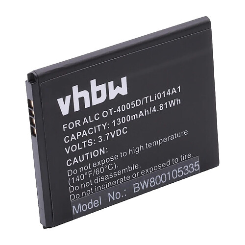 vhbw Li-Ion batterie 1300mAh (3.7V) pour Smartphone téléphone Alcatel One Touch Fire, Glory 2T, Inspire 2 II, M, S, T Pop