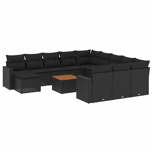 Maison Chic Salon de jardin avec coussins 13 pcs | Ensemble de Table et chaises | Mobilier d'Extérieur noir résine tressée -GKD47415