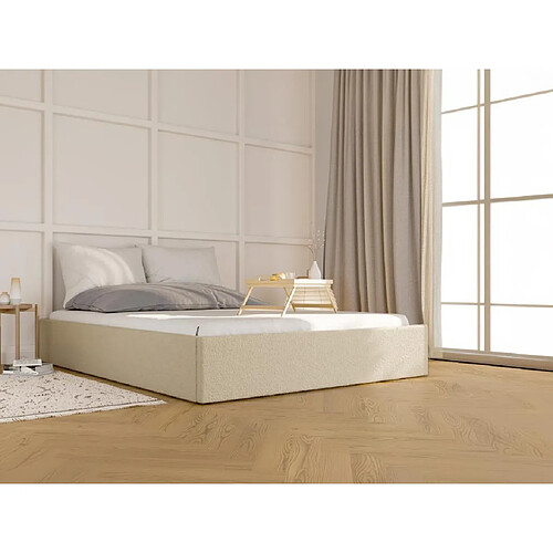 Vente-Unique Sommier coffre en tissu bouclette - 180 x 200 cm - Beige - PONTOS de YSMÉE