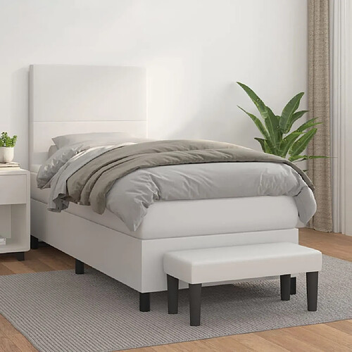 vidaXL Sommier à lattes de lit avec matelas Blanc 90x190 cm Similicuir