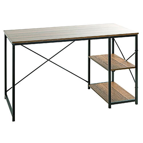 Pegane Bureau en métal noir et panneaux de particules chêne - Longueur 120 x Hauteur 74 x Profondeur 60 cm