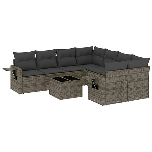 Maison Chic Ensemble Tables et chaises d'extérieur 9 pcs avec coussins,Salon de jardin gris résine tressée -GKD228451