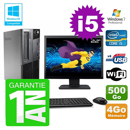 PC Lenovo M91p SFF Intel I5-2400 4Go Disque 500Go Graveur Wifi W7 Ecran 22" · Occasion