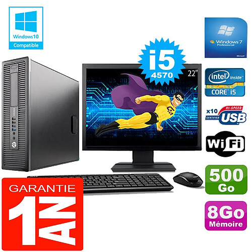 PC HP EliteDesk 800 G1 SFF Core I5-4570 8Go Disque 500 Go Wifi W7 Ecran 22" · Occasion