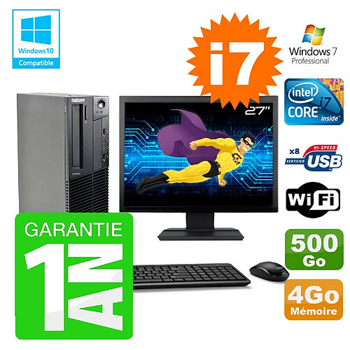 PC Lenovo M91p SFF Intel I7-2600 4Go Disque 500Go Graveur Wifi W7 Ecran 27" · Occasion