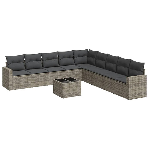 Maison Chic Salon de jardin avec coussins 10 pcs, Ensemble Tables et chaises de jardin, gris résine tressée -GKD424604