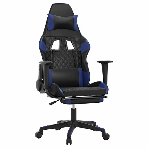 Maison Chic Chaise de jeu, Chaise gaming avec repose-pied, Fauteuil gamer,Chaise de Bureau Noir et bleu Similicuir -GKD34420