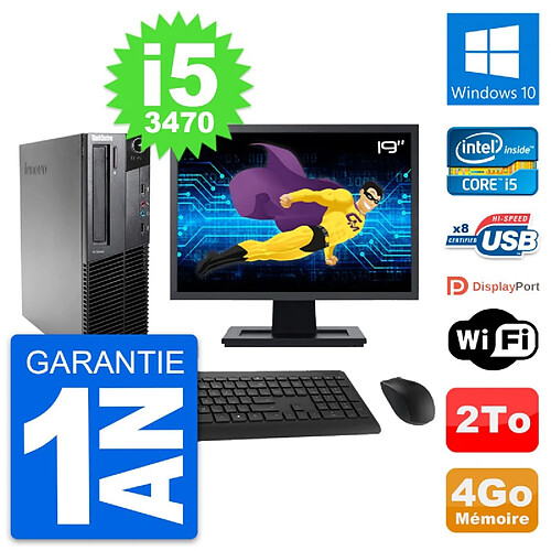 PC Lenovo M82 SFF Ecran 19" Intel i5-3470 RAM 4Go Disque Dur 2To Windows 10 Wifi · Occasion