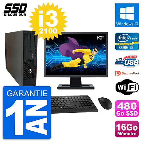 PC Fujitsu E910 DT Ecran 19" Intel i3-2100 RAM 16Go SSD 480Go Windows 10 Wifi · Occasion