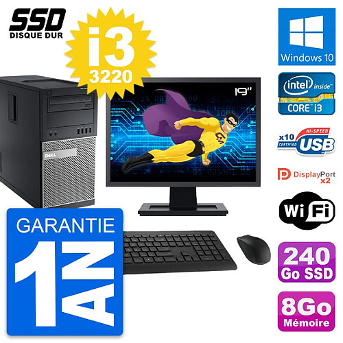 PC Tour Dell OptiPlex 9010 Ecran 19" i3-3220 RAM 8Go SSD 240Go Windows 10 Wifi · Occasion