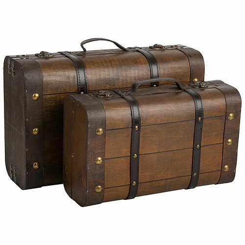 Jeu de valises Alexandra House Living Marron PVC Bois Métal Vintage 30 x 16 x 45 cm 38 x 24 x 13,5 cm Décoratif 2 Pièces