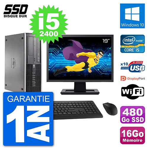 PC HP Compaq 6200 Pro SFF Ecran 19" i5-2400 RAM 16Go SSD 480Go Windows 10 Wifi · Occasion