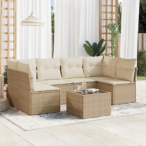 vidaXL Salon de jardin avec coussins 7 pcs beige résine tressée