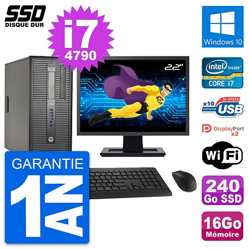 PC Tour HP ProDesk 600 G1 Ecran 22" i7-4790 RAM 16Go SSD 240Go Windows 10 Wifi · Occasion