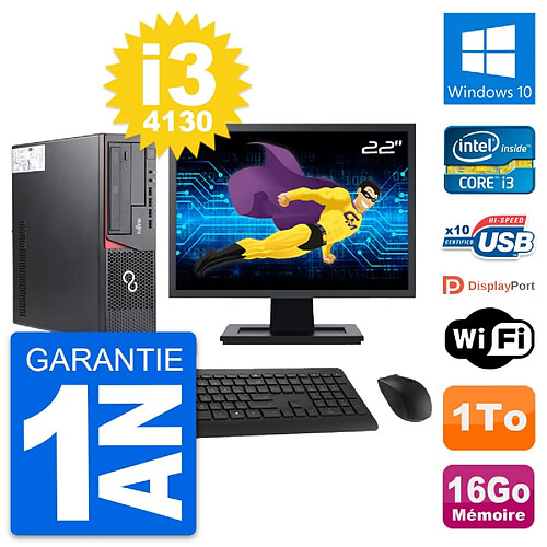 PC Fujitsu E720 DT Ecran 22" Intel i3-4130 RAM 16Go Disque 1To Windows 10 Wifi · Occasion