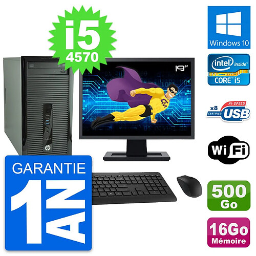 PC Tour HP 400 G1 Ecran 19" Intel i5-4570 RAM 16Go Disque 500Go Windows 10 Wifi · Occasion