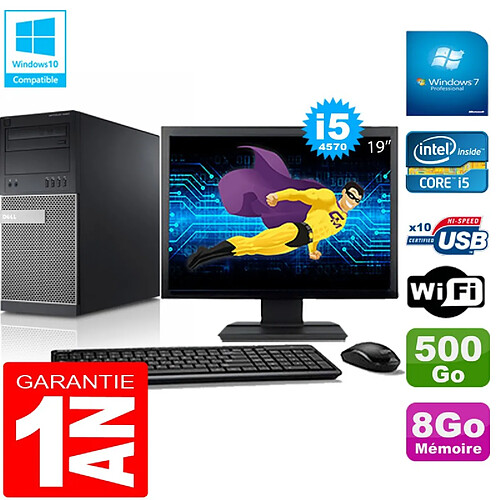 PC Tour DELL 9020 Core I5-4570 Ram 8Go Disque 500 Go Wifi W7 Ecran 19" · Occasion