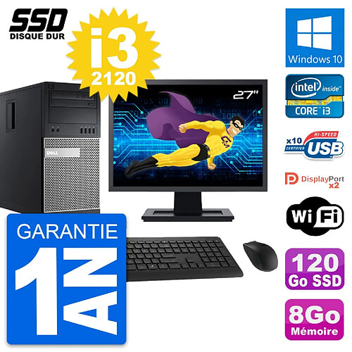 PC Tour Dell OptiPlex 9010 Ecran 27" i3-2120 RAM 8Go SSD 120Go Windows 10 Wifi · Occasion