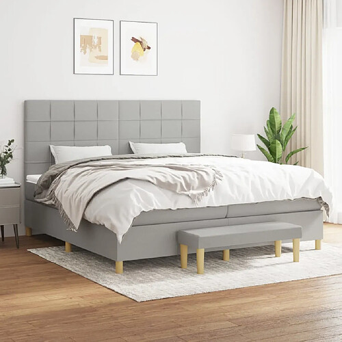 vidaXL Sommier à lattes de lit avec matelas Gris clair 200x200cm Tissu