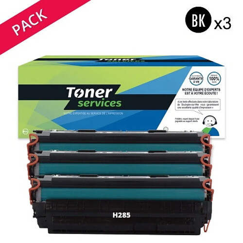 TONER SERVICES Compatible Canon 725 Pack 3 Toners Noir CE285A (85A)