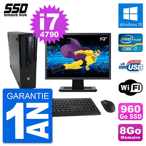 PC HP ProDesk 400 G1 SFF Ecran 19" i7-4790 RAM 8Go SSD 960Go Windows 10 Wifi · Occasion