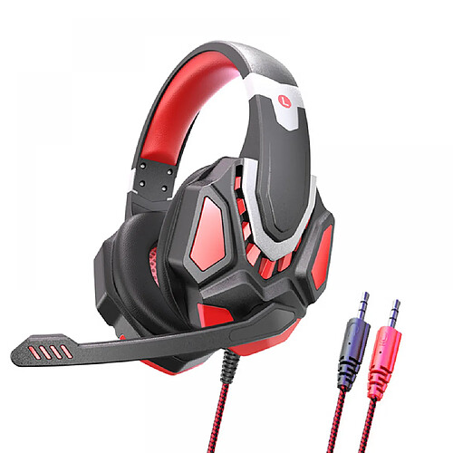 General Casque de jeu avec microphone, coussin en mousse à mémoire de forme léger et ultra doux, casque de jeu filaire avec son surround avec micro antibruit, ordinateur portable, tablette.(noir rouge)