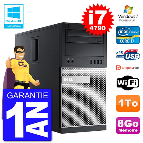 PC Tour DELL 9020 Intel Core I7-4790 RAM 8Go Disque Dur 1To Graveur DVD Wifi W7 · Occasion