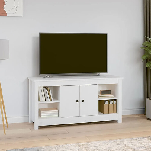 Maison Chic Meuble TV scandinave - Banc TV pour salon Blanc 103x36,5x52 cm Bois de pin massif -MN71831