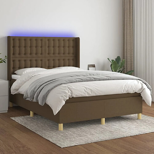 vidaXL Sommier à lattes de lit matelas et LED Marron foncé 140x200 cm