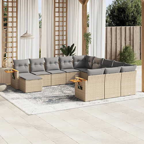 vidaXL Salon de jardin 11 pcs avec coussins beige résine tressée